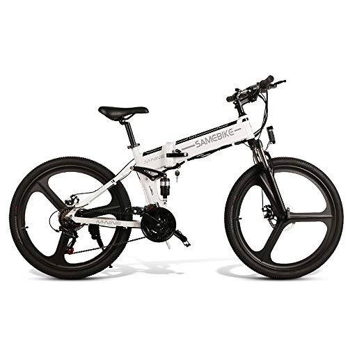 Bicicleta de montaña eléctrica plegables : OUXI Bicicleta de montaña para Adultos, Bicicletas eléctricas Plegables con neumáticos mejorados de y batería extraíble de Gran Capacidad (LO26 Blanco)