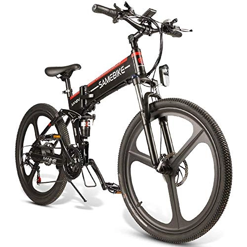 Bicicleta de montaña eléctrica plegables : OUXI LO26 Bicicleta de montaña eléctrica, Bicicleta eléctrica Plegable para Adultos 26 Pulgadas 10.4Ah 350W 48V con ciclomotor Shimano de 21 velocidades para Hombres Mujeres urbanos-Blanco