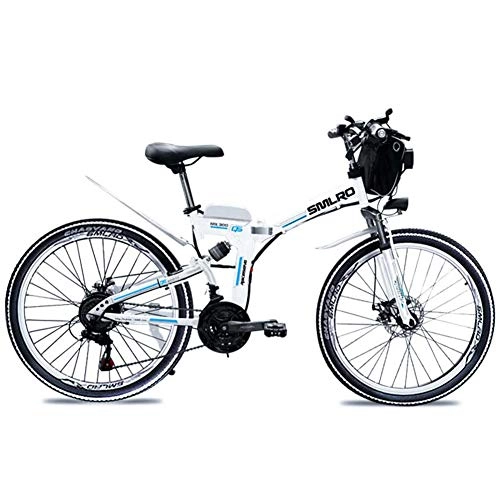 Bicicleta de montaña eléctrica plegables : QDWRF Bicicleta eléctrica de montaña 26", 350W, Batería 36V 15Ah Sistema de Transmisión de 21 Velocidades con LED Faro con Batería de Litio Desmontable White 36V10AH350W