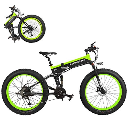 Bicicleta de montaña eléctrica plegables : Qinmo Bicicletas elctricas, bicicletas de montaña plegable elctrico, 26 pulgadas Fat Tire Playa Nieve bicicleta elctrica con extrable 48V 12.8Ah batera de litio, motor de 400 W, 27 de velocidad d