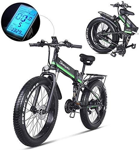 Bicicleta de montaña eléctrica plegables : Qinmo De 26 Pulgadas Plegable Bicicleta elctrica de aleacin de magnesio Ebikes Bicicletas Todo Terreno conmuta 48V 1000W 12.8Ah de Iones de Litio 4.0 Fat Tire Bicicletas de montaña de Nieve E-Bici