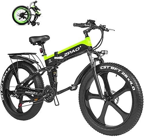 Bicicleta de montaña eléctrica plegables : RDJM Bici electrica, Bicicleta eléctrica Plegable de 26 Pulgadas de Nieve Fat Tire Bike 12.8Ah Beach Li-batería del Crucero de la montaña E-Bici (Color : Green)