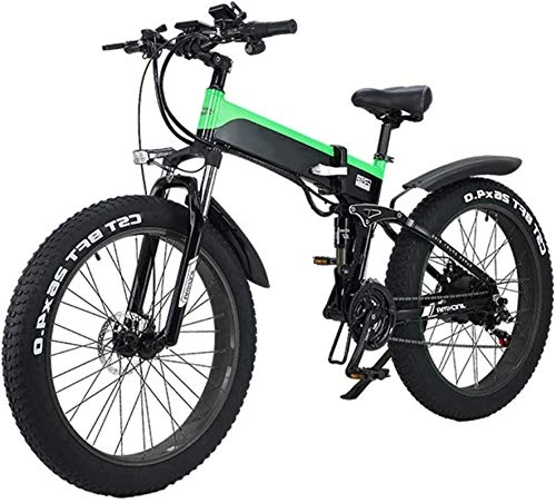 Bicicleta de montaña eléctrica plegables : RDJM Bici electrica Folding Mountain Bike Electric City, Pantalla LED conmuta Bicicleta eléctrica de 48V 10Ah Ebike 500W Motor, 120Kg de la Carga máxima, portátil for almacenar Fácil (Color : Green)
