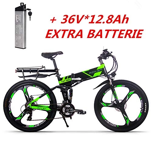 Bicicleta de montaña eléctrica plegables : Rich bit RT860 Bicicleta elctrica 250W Bicicleta Plegable de montaña LG Li batera 36 V * 12.8 Ah Smart eBike 26 Pulgadas MTB para Hombres / Adultos (Verde)