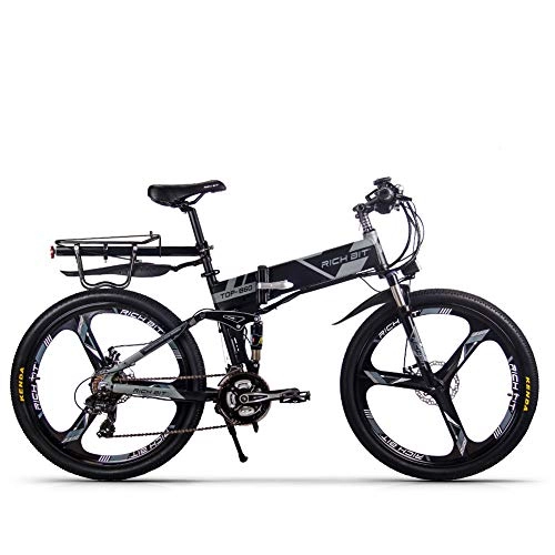 Bicicleta de montaña eléctrica plegables : Rich bit RT860 MTB ebike 250W * 36V * 12.8Ah LG li-Battery Bicicleta Eléctrica Inteligente MTB de 26 Pulgadas (Gris 2)