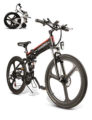 Bicicleta de montaña eléctrica plegables : SAMEBIKE Bicicleta de Montaña Eléctrica Plegable de 26 Pulgadas Ebike 350W 48V 10AH Bicicletas Eléctricas para Adultos con Instrumento LCD Central, 21 Velocidades