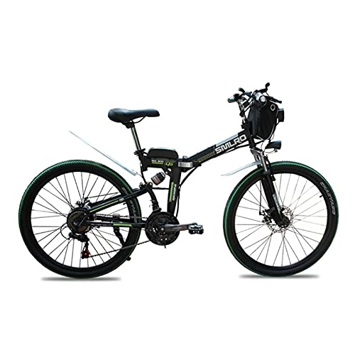 Bicicleta de montaña eléctrica plegables : SAWOO Bicicleta eléctrica de 1000W Bicicleta de montaña eléctrica Bicicleta eléctrica Plegable de 26 Pulgadas con batería de Litio de 10AH Bicicleta eléctrica de Nieve de 21 velocidades (Verde)