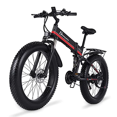 Bicicleta de montaña eléctrica plegables : Shengmilo (MX01) bicicleta eléctrica para adultos bicicleta eléctrica 1000 W neumático gordo 26 x 4 pulgadas bicicleta eléctrica para adultos, con batería de litio extraíble y cargador de batería
