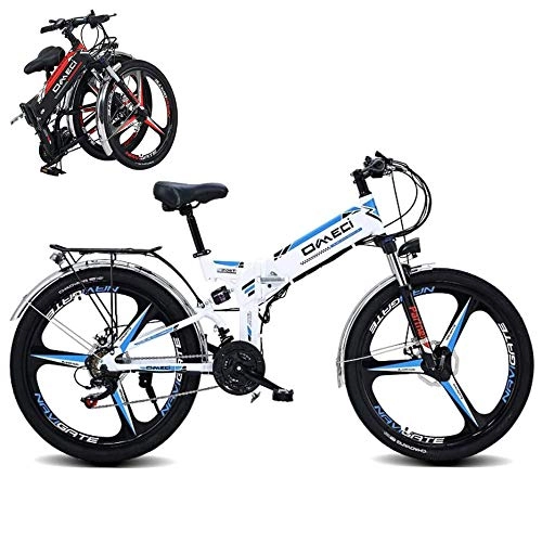 Bicicleta de montaña eléctrica plegables : SXZZ Bicicleta De Montaa Elctrica Plegable, E-Bike De 24 Pulgadas, Bicicleta Elctrica De 21 Velocidades con Asiento Trasero Y Doble Freno De Disco, Batera De Iones De Litio De 10 Ah, Blanco