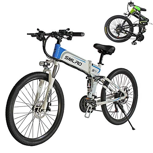 Bicicleta de montaña eléctrica plegables : SXZZ Bicicleta Eléctrica De Montaña, E- Bike Plegable De 26 Pulgadas, Batería De Litio De Carga Extraíble De 350 W / 48 V, Suspensión Completa Avanzada Y Engranaje De 21 Velocidades Shimano, Azul