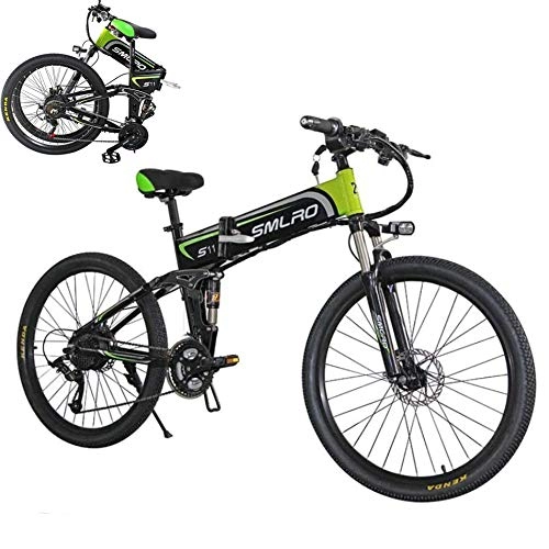 Bicicleta de montaña eléctrica plegables : SXZZ Bicicleta Eléctrica De Montaña, E- Bike Plegable De 26 Pulgadas, Batería De Litio De Carga Extraíble De 350 W / 48 V, Suspensión Completa Avanzada Y Engranaje De 21 Velocidades Shimano, Verde