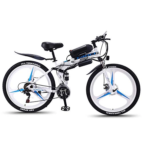 Bicicleta de montaña eléctrica plegables : SXZZ Bicicleta Eléctrica Plegable De Montaña De 26 Pulgadas, E-Bike De 27 Velocidades con Luz LED Destacada Y Frenos De Doble Disco, para Hombres Y Mujeres En Bicicleta De Viaje, Blanco, B