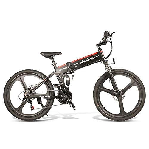 Bicicleta de montaña eléctrica plegables : SYXZ Bicicleta de montaña eléctrica, Bicicleta eléctrica Plegable de 26 '' con batería extraíble de Iones de Litio de 48V 350W para Adultos, Palanca de Cambios de 21 velocidades, Negro