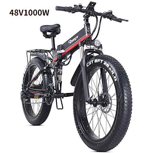 Bicicleta de montaña eléctrica plegables : SYXZ Bicicleta eléctrica de 26pulgadas, Bicicletas eléctricas con 1000W y 48V para Adultos, batería de Iones de Litio de 12.8AH para Ciclismo al Aire Libre, Viajes de Trabajo y desplazamientos, Rojo