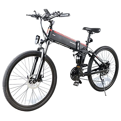 Bicicleta de montaña eléctrica plegables : TGHY Bicicleta de Montaña Eléctrica Plegable de 26" para Adultos Viajar Motor de 48V 500W Batería Extraíble de 10Ah Asistencia Al Pedaleo 21 Velocidades Amortiguador de Doble Choque, Negro