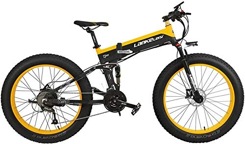 Bicicleta de montaña eléctrica plegables : TYT Bicicleta de Montaña Eléctrica T750Plus 27 Velocidad 500W Bicicleta Eléctrica Plegable 26 * 4.0 Fat Bike 5 Pas Freno de Disco Hidráulico 48V 10Ah Carga de Batería de Litio Extraíble (Negro Amaril