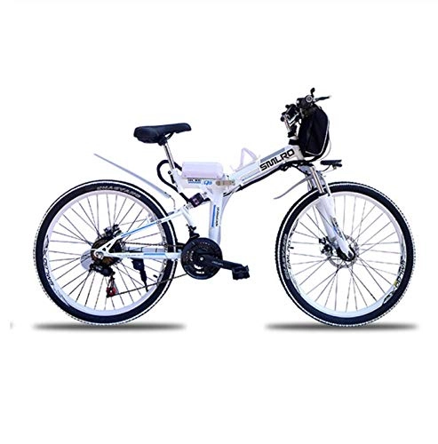Bicicleta de montaña eléctrica plegables : WXJWPZ Bicicleta Eléctrica Plegable Bicicleta De Montaña Eléctrica De 24 Pulgadas Sonó 60 Km De Velocidad Máxima 35 Km / H Plegable, White