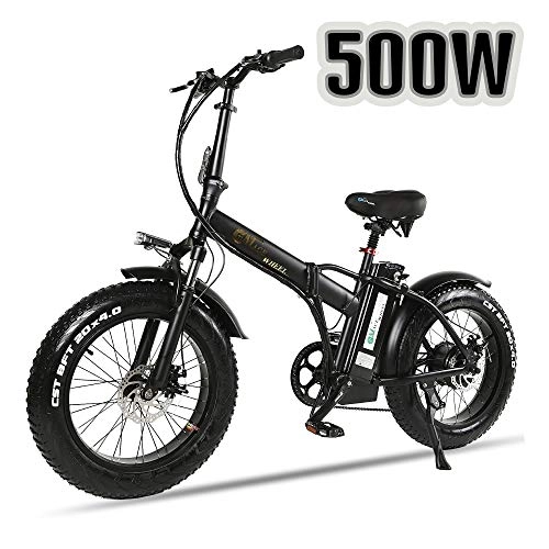 Bicicleta de montaña eléctrica plegables : XXCY - Bicicleta eléctrica plegable, 500 W, ruedas gruesas 50 x 10 cm (20 x 4, 0 pulgadas), 48 V, batería de 15 Ah, pantalla LCD, Negro