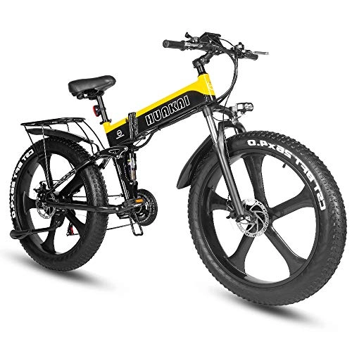 Bicicleta de montaña eléctrica plegables : XXCY Fat Tire Ebike, Bicicleta De Montaña Eléctrica 1000w 48v 10.4ah 26 Pulgadas Neumático Plegable Integrado City Mountain Snow E-Bike (Amarillo)