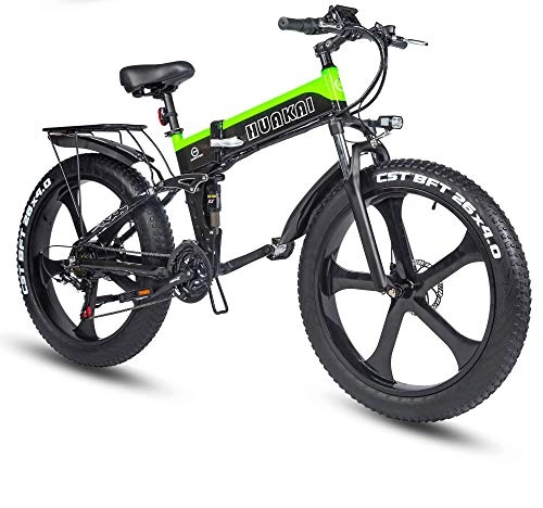 Bicicleta de montaña eléctrica plegables : XXCY Fat Tire Ebike, Bicicleta De Montaña Eléctrica 1000w 48v 10.4ah 26 Pulgadas Neumático Plegable Integrado City Mountain Snow E-Bike (Verde)