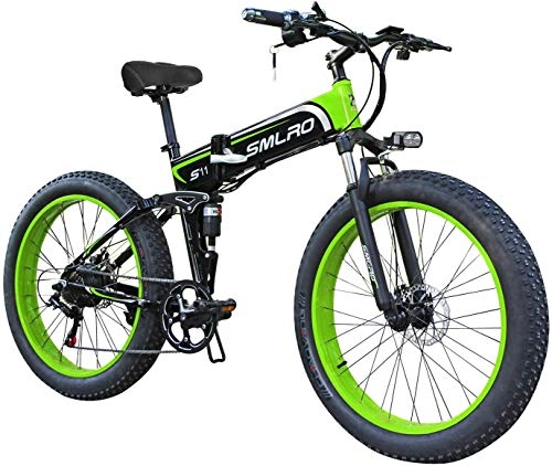 Bicicleta de montaña eléctrica plegables : XXCY X26 1000w Bicicleta Hbrida Elctrica 26 Pulgadas Fat Bike 48v 12.8ah Moto De Nieve Plegable Ebike (S11 Verde)