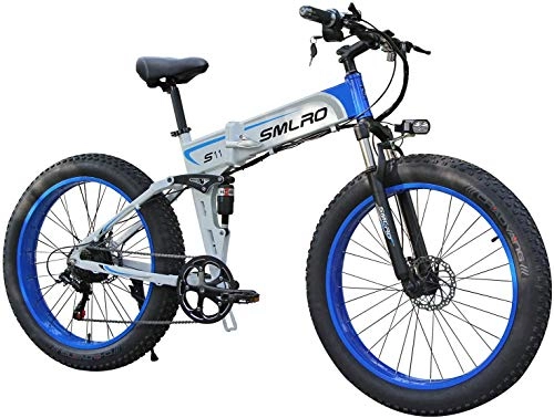 Bicicleta de montaña eléctrica plegables : XXCY X26 1000w Bicicleta Híbrida Eléctrica 26 Pulgadas Fat Bike 48v 12.8ah Moto De Nieve Plegable Ebike (S11 Azul)