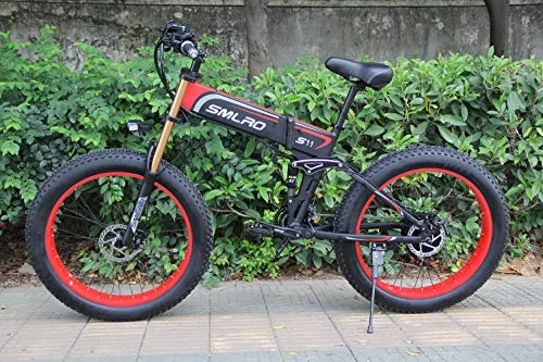 Bicicleta de montaña eléctrica plegables : XXCY X26 1000w Bicicleta Híbrida Eléctrica 26 Pulgadas Fat Bike 48v 12.8ah Moto De Nieve Plegable Ebike (S11 Red)