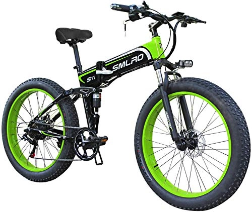 Bicicleta de montaña eléctrica plegables : XXCY X26 1000w Bicicleta Híbrida Eléctrica 26 Pulgadas Fat Bike 48v 12.8ah Moto De Nieve Plegable Ebike (S11 Verde)