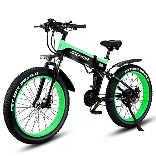 Bicicleta de montaña eléctrica plegables : XXCY X26 1000w Bicicleta Híbrida Eléctrica 26 Pulgadas Fat Bike 48v 12.8ah Moto De Nieve Plegable Ebike (Verde)