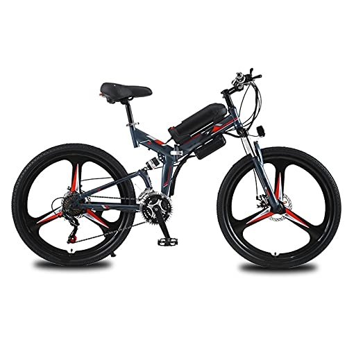Bicicleta de montaña eléctrica plegables : YIZHIYA Bicicleta Eléctrica, 26" Bicicleta de montaña eléctrica Plegable para Adultos, E-Bike Profesional de aleación de magnesio de 21 velocidades, Batería de Litio extraíble, Gray Red, 10AH