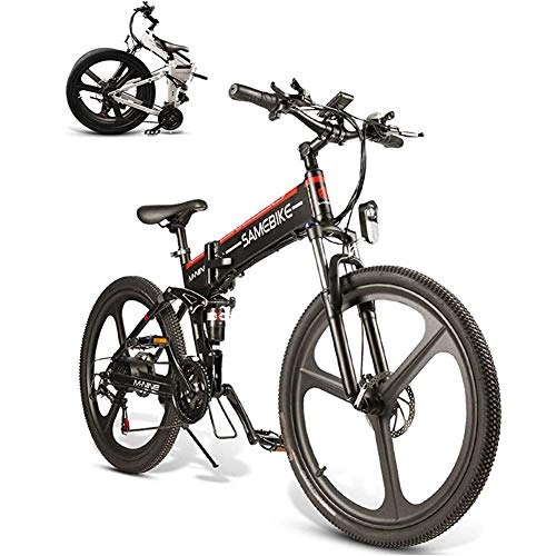 Bicicleta de montaña eléctrica plegables : YRXWAN Bicicleta de montaña eléctrica 26"Rueda Plegable Ebike 350W 48V 10AH 21 Velocidad llanta de aleación de magnesio para Adultos, Negro, 350W