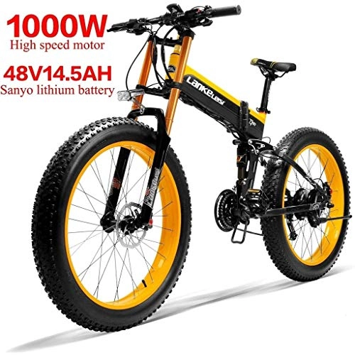 Bicicleta de montaña eléctrica plegables : ZJGZDCP De 26 Pulgadas Bicicleta elctrica 48V14.5AH 1000W Bicicleta elctrica 4.0 Fat Tire Ebike 27 Velocidad Nieve MTB Bicicleta Plegable elctrica de la Hembra Adulta / Hombre (Color : Yellow)