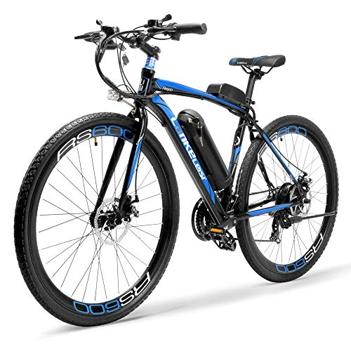 Bicicletas de montaña eléctrica : Bicicleta de carretera eléctrica de batería grande 700C 720WH, diseño de cuerpo de aleación de aluminio en forma de superficie de sustentación, con motor potente de 300W (Azul negro, Actualizado)