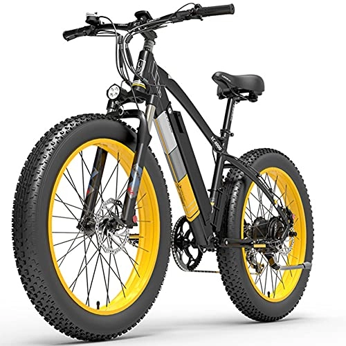 Bicicletas de montaña eléctrica : Bicicleta De Montaña Eléctrica Fat Tire, Bicicleta Eléctrica De 26 Pulgadas Y 7 Velocidades Con Batería De Litio De 48 V 13 Ah, Bicicleta Eléctrica Para Nieve De 1000 W Para Aldult, Amarillo, 1000W