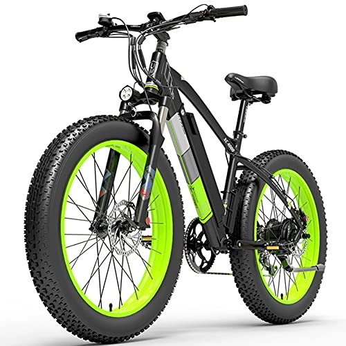 Bicicletas de montaña eléctrica : Bicicleta De Montaña Eléctrica Fat Tire, Bicicleta Eléctrica De 26 Pulgadas Y 7 Velocidades Con Batería De Litio De 48 V 13 Ah, Bicicleta Eléctrica Para Nieve De 1000 W Para Aldult, Verde, 500W