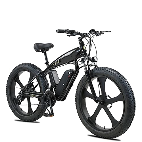 Bicicletas de montaña eléctrica : Bicicleta Eléctrica, 26" Bicicleta de montaña eléctrica adultos, E-bike de nieve de neumáticos gordos, Ebike de aleación de magnesio de 27 velocidades, Batería de litio extraíble, Negro, 48V750W 13AH