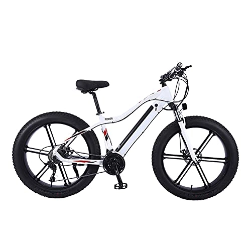 Bicicletas de montaña eléctrica : Bicicleta Eléctrica, 26" Bicicleta de montaña eléctrica para adultos de motos de nieve de neumáticos gordos, Batería de litio extraíble, E-bike de 27 velocidades, Frenos de doble disco, Blanco, 36V 350W