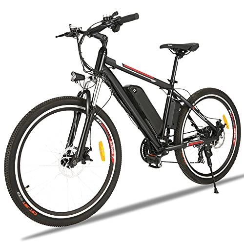 Bicicletas de montaña eléctrica : Bicicleta Eléctrica 26'' E-Bike Urbana Trekking MTB para Adultos Unisex, Batería de Litio Extraíble 36V 12.5Ah, Shimano de 21 Velocidades, Frenos de Disco Dobles (Negro 1)
