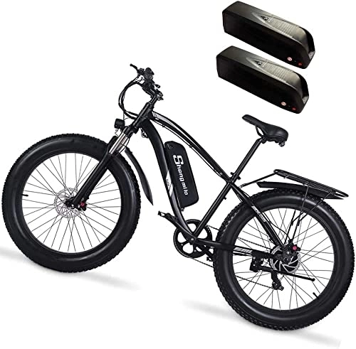 Bicicletas de montaña eléctrica : Bicicleta eléctrica 26 ''Fat Tire offroad Bicicleta eléctrica Montaña Bicicleta eléctrica Pedal Assist 17Ah DOS Batería de litio Freno de disco hidráulico Shengmilo MX02S