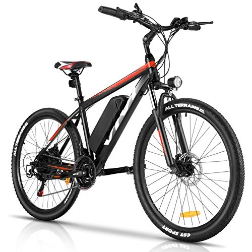 Bicicletas de montaña eléctrica : Bicicleta eléctrica 26 Pulgadas Mujer, Bicicleta de montaña E, Motor 36V batería Litio y Shimano 21 velocidades Rojo