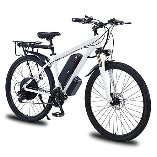 Bicicletas de montaña eléctrica : Bicicleta Eléctrica, 29 " Bicicleta de montaña eléctrica para adultos, E-bike con batería de litio extraíble de 21 velocidades, Motor de 48V 13Ah 1000W, Frenos de doble disco Commute Ebike, Blanco