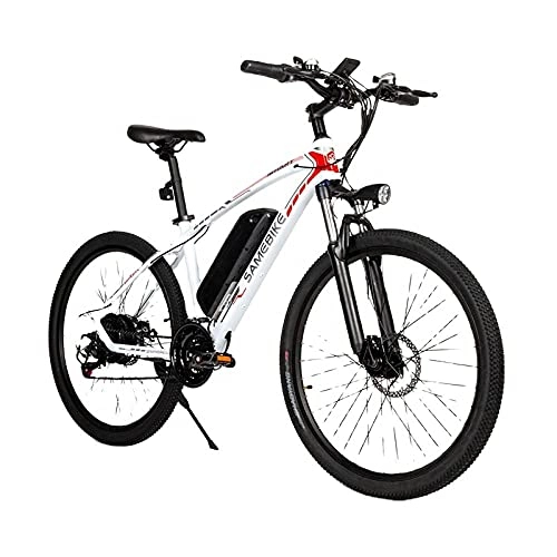 Bicicletas de montaña eléctrica : Bicicleta Eléctrica Bicicleta de Montaña de 26 pulgadas, Desmontable y Recargable 48V 8Ah Batería de iones de Litio Engranaje de 21 Velocidades, Urban Mountain Hybrid 500W Motor-Blanco