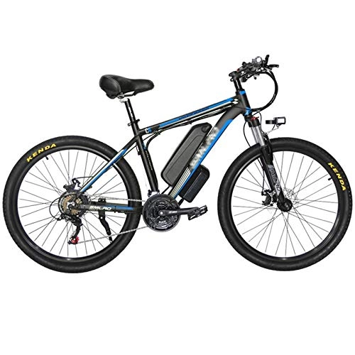Bicicletas de montaña eléctrica : Bicicleta eléctrica de montaña, 1000 W, 26 pulgadas, con batería de litio extraíble de 48 V, 18 Ah, tres modos de trabajo, con asiento trasero (negro azul)