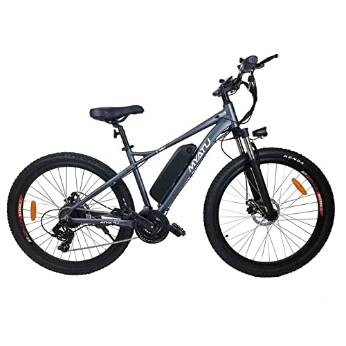 Bicicletas de montaña eléctrica : Bicicleta eléctrica de montaña de 27, 5 pulgadas, con Shimano de 21 velocidades, batería de litio de 36 V 8 Ah y motor de 250 W (gris)