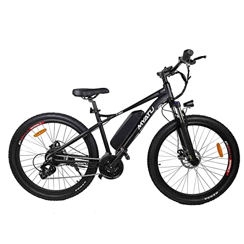 Bicicletas de montaña eléctrica : Bicicleta eléctrica de montaña de MYATU, 27, 5 pulgadas, con cambio Shimano de 21 marchas, motor de 250 W, batería de iones de litio de 36 V 8 Ah, marco de aluminio, para hombre y mujer, color negro