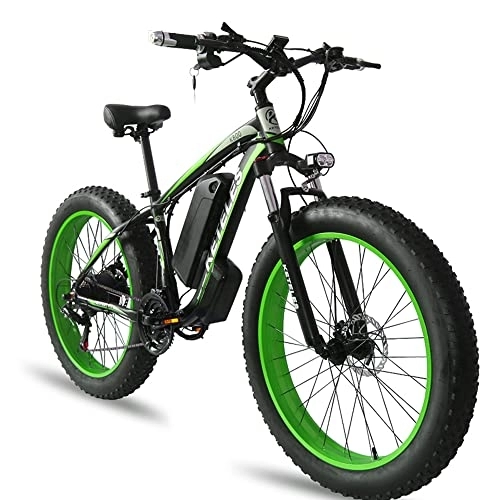 Bicicletas de montaña eléctrica : Bicicleta eléctrica de montaña eléctrica de 26 pulgadas con batería de litio de 48 V y 18 Ah y Shimano de 21 velocidades, color verde.