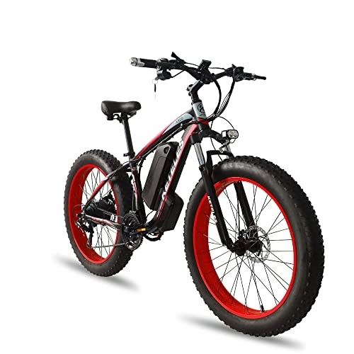 Bicicletas de montaña eléctrica : Bicicleta eléctrica de montaña eléctrica de 26 pulgadas con batería de litio de 48 V y 18 Ah y Shimano de 21 velocidades (rojo)