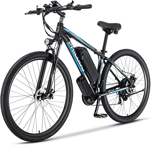 Bicicletas de montaña eléctrica : Bicicleta Eléctrica E-MTB 29'', E-Bike Frenos Hidráulicos, Batería Litio 48V 13Ah(624Wh) 90KM, 72N.m, Shimano de 21 Velocidades, E-Bike MTB Pedal Assist (Blue-29'')