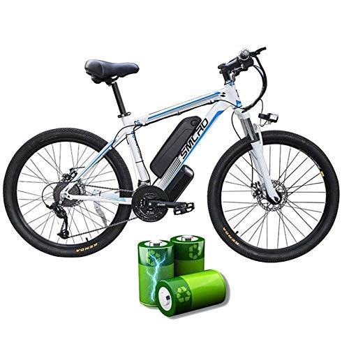 Bicicletas de montaña eléctrica : Bicicleta eléctrica para adultos, bicicleta de montaña eléctrica, bicicleta Ebike de aleación de aluminio extraíble de 26 pulgadas y 360 vatios, batería de iones de litio de 48 V / 10 Ah, White blue