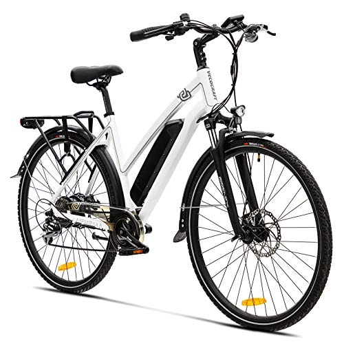 Bicicletas de montaña eléctrica : Bicicleta eléctrica VecoCraft Athena E-Bike Trekking Pedelec ruedas guía para hombre y mujer de 28 pulgadas, con batería de 36 V 250 W 17, 5 Ah Samsung de 25 km / h 120 km, Shimano de 8 velocidades